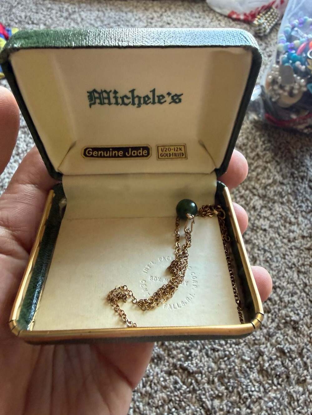 Michele's Vintage 1/20-12K Gold Filled Genuine Jade Ball Pendant Necklace